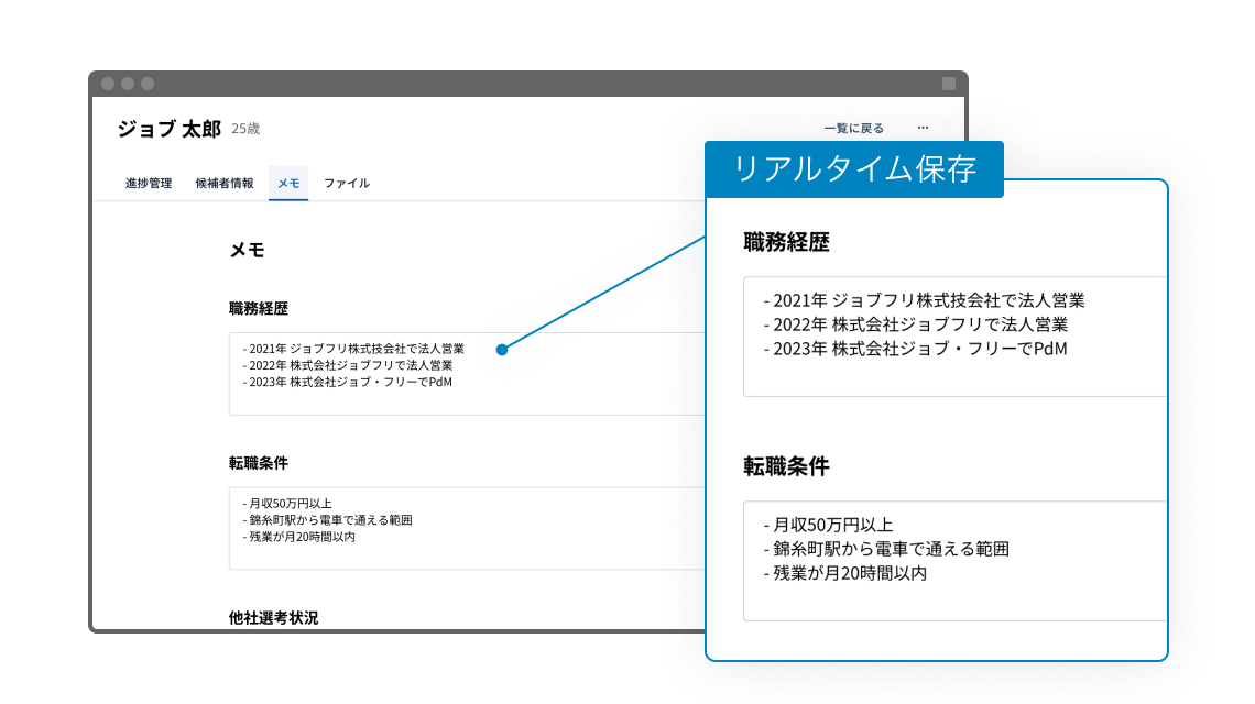 面談記録をスマートに行う、リアルタイム保存